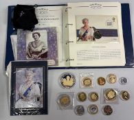 Royal Family Coins and Medallions: to include Queen Mother FDC with medallions in folder, Queens