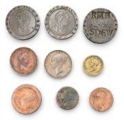 1797 Two Penny Cartwheel Coins and Tokens: 1827 death of Duke of York token, 3 large two penny
