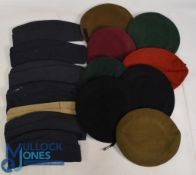 Selection of Military Berets featuring various Regiments together with Side Hats, none with cap