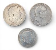 1819 George III silver Crown and Half Crown Coins, plus a worn unknown date silver crown #67.5