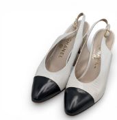 Chanel leather Slingback Heel Shoes, made in Italy size 39 ½, in used condition, one heal has a