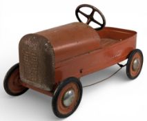 1950s tinplate red pedal car marked Royal Prince. In used condition, missing its horn