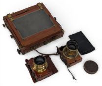 Guy & Co 19th century mahogany large Field Plate Camera body, with a Bath Opitals lens (A/F), and