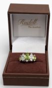 9ct Hallmarked Gold Ring, light green peridot style garnet, with glass, size O UK, 3.4g with ring