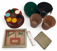 Vintage Games and Collectables: good Bakelite Poker Chips in wooden storage holder, Speech Day