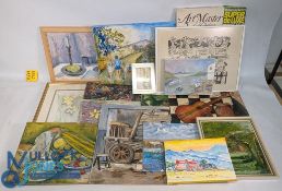 Large collection Artist Paintings Artwork, on board and canvas and framed examples - watercolours,