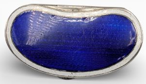 Enamel Pillbox, c.19th century with a good kidney shaped blue enamelled lid