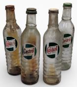 4x Vintage Wakefield Castrol Motor Oil quart glass oil bottles, advertising motor garage