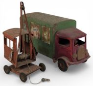 Lines Bros Triang Tinplate transport van, with applied advertising stickers and some over painting