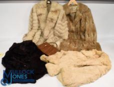 4x Ladies period fur coats and jackets, and a snakeskin handbag - the handbag is unbranded with
