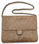 Vintage 1980 Chanel original Matelasse Shoulder Bag, quilted lambskin, single flap, 24K plated metal