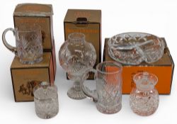 Royal Doulton Webb Corbet Glass Crystal Collection, to include 4 ½ tankards 3 boxes, an 8” vase,