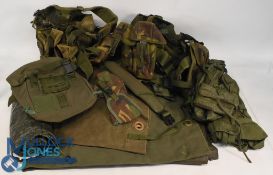 British Combat Camo Kit Bags, waterproof poncho, yoke, cot mosquito, haversack respirator, (Box)