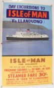 Day Excursions to the Isle of Man via Llandudno Poster, c1980’s, good condition, rolled with folds