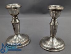 Matching pair of Birmingham Hallmarked Candlesticks 1967: short dressing table sticks 10cm (total