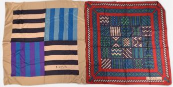 2x Vintage French Lanvin Paris Silk Scarves, in used condition, one hole noted