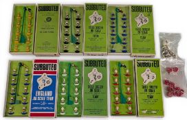 6x Vintage heavy weight Subbuteo Football Teams: to include Leeds ref 21, Sunderland Southampton ref