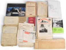 A collection of Railway/Train ephemera from the forties onwards to include timetables, invoices,