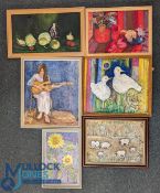 7x Naive Amateur Artist Paintings - oil on board, by Amabel Lloyd - all framed - good images - the