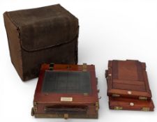 S & J Mitchell, Blackburn 19th century mahogany large Field Plate Camera body, and plate parts, in