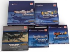 5x Hobbymaster Miniature Diecast Airplanes: 1:48 HA7502 Boeing model 281, HA7501 Boing P-26A