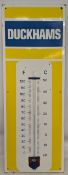 Period Duckhams single-sided metal Advertising Sign/Thermometer, with six fixing holes, the corner