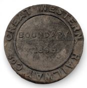 Railways - Railwayana GWR Cast Iron Boundary Marker. A GWR land ownership boundary marker boss