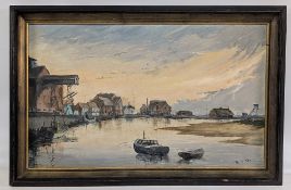 Original Philp Roy Oil on Board Industrial Harbour Sailing Painting - size 40cm x60cm
