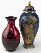 Carlton Ware porcelain covered Vase in a Chinoiserie platter, slight chip to underside of base, with