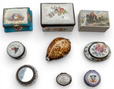 Collection of Antique enamel ceramic Pill Boxes, Snuff Boxes, and Patch Boxes: to include Biston