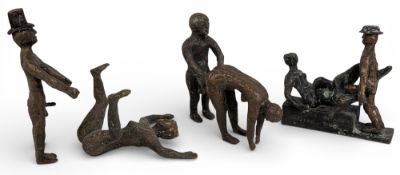 Collection of bronze Erotica Figure Sculptures: one marked H Moor, reclining nude - two wearing