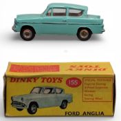 Dinky Toys 155 Ford Anglia – turquoise with red interior, silver trim and spun hubs - good plus to
