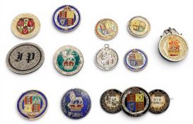 Enamelled Coin Brooches and Fobs: selection of George IV, Victorian and Edward VII (12)