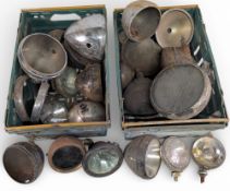 Automobilia 2x boxes of Period Car Light Lampo Fittings, chromed, brass, painted, parts, with