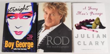 3x signed Books to include Straight signed by Boy George, Rod The Autobiography signed by Rod