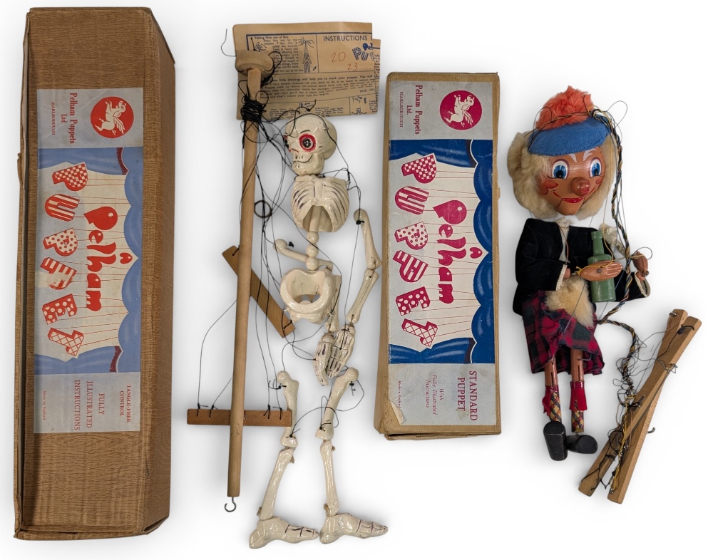 2x Early Vintage Pelham Puppets boxed, to include SL Skeleton, Macboozle - both with used boxes
