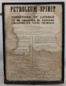 Period Paper Garage Shop Petroleum Spirit 1928 Conditions of Licence, framed and mounted under glass