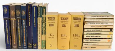 Sporting Books and Annuals to include Playfair Cricket Annuals 1965-1982 x 10, three Wisden