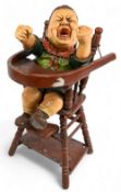 Wooden carved Crying Baby Figure in Highchair, #60cm tall