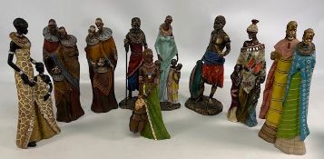 9x Shudehill African Massai Figures, up to 30cm tall, in used condition, some missing weapons (2