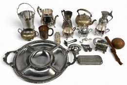 Old and Antique silver-plated assorted metalware: to include stainless steel plater, pewter jug,