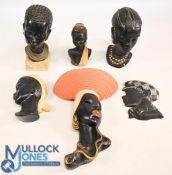 Mid-Century African Wall Mask, Plaques and Busts: Lady carrying a bowl on her head, together with