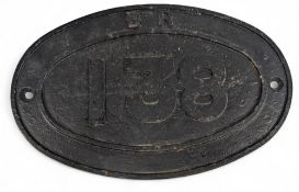 BR British Railway Cast Signs British Rail No 138 oval bridge or shed number sign, painted black
