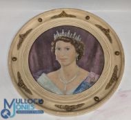 1953 ER Queen Elizabeth II Coronation Portrait Print, in a fine rounded frame with domed glass -
