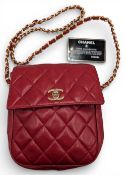 Vintage original Chanel Paris gold CC quilted lambskin Mini Red Shoulder Bag: #18cm x 20cm with