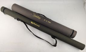 2x Empty Fishing Rod Tubes, green fabric Wychwood 6cm x 90cm, and Trekken 8cm x 69cm