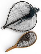 2x Fishing Nets, an aluminium folding net by McClean Angling and a wooden scoop net - needing a