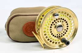 Fine Islander made in Canada gold finish LA45 alloy salmon fly reel, 4 ¼” ventilated spool and