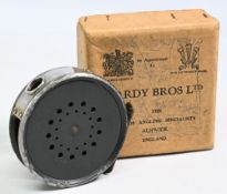 Hardy Bros “The Perfect” alloy trout fly reel, 3 5/8” ventilated spool, black handle, milled rim