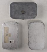 3x Wheatley alloy dry fly boxes: a 32-compartment model with replacement swing latch, filles with